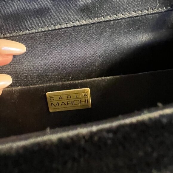 Carla Marchini Rare Vintage Black Velvet Evening Bag Crossbody/Shoulder Carry - Picture 5 of 5